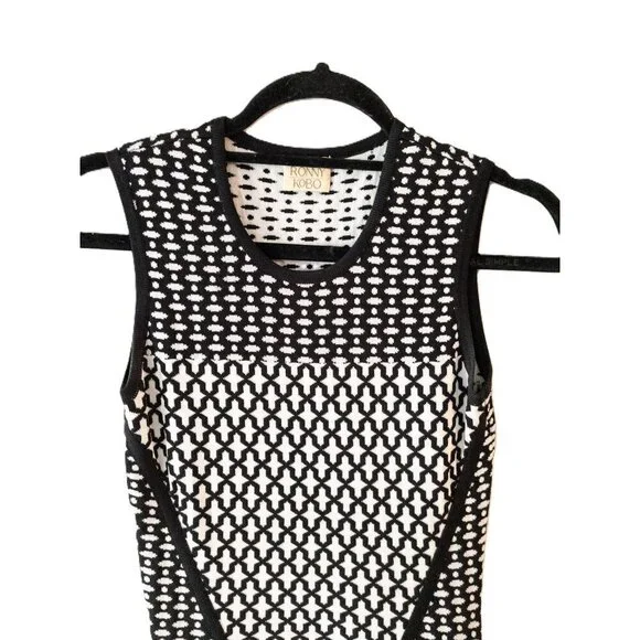 Torn By Ronny Kobo Black & White Sleeveless Patterned Knit Dress SZ XS - Picture 4 of 7